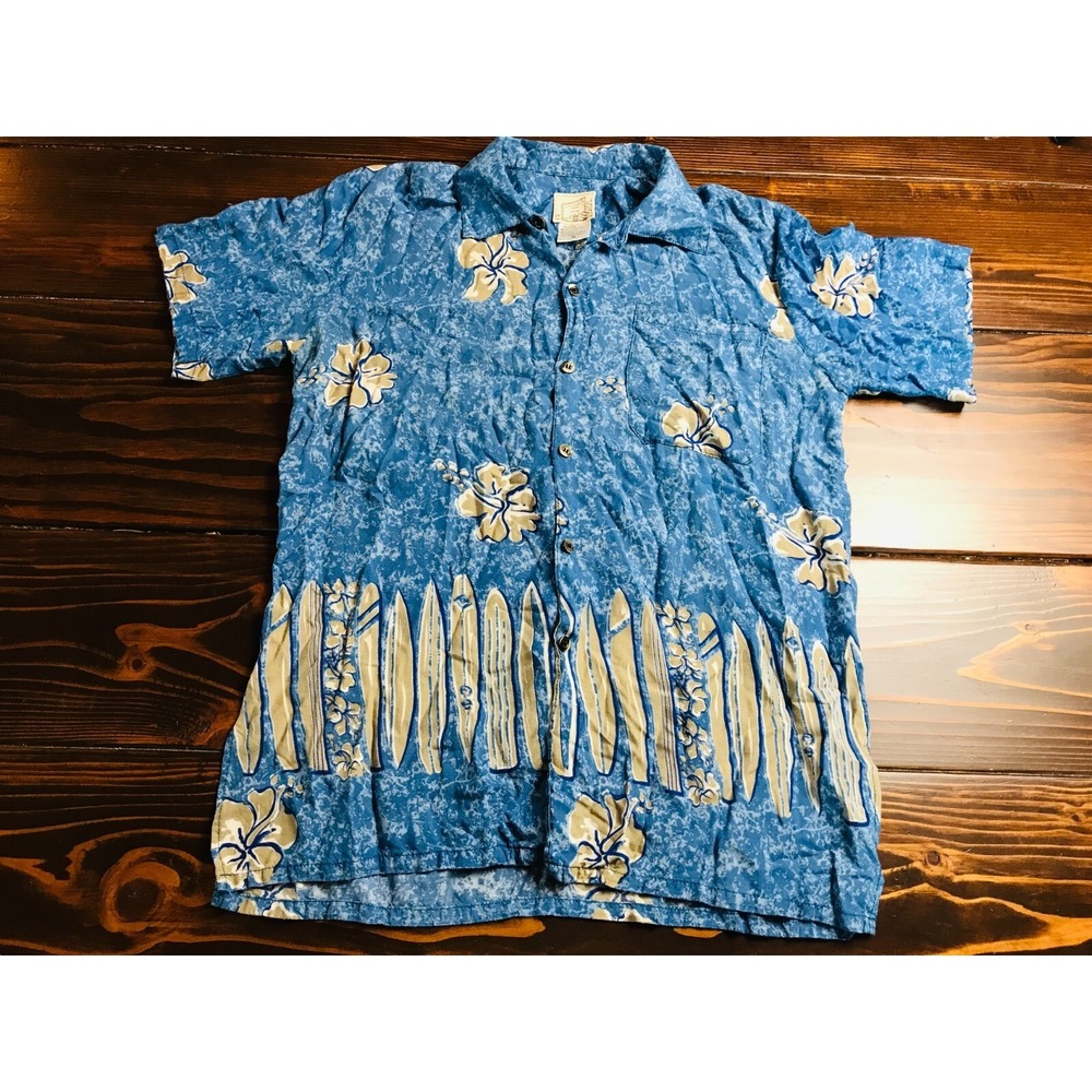 Coconut  Pier Shirt, Men's Size Medium, Blue Tan, Hawaiian, Button-Up, Vintage